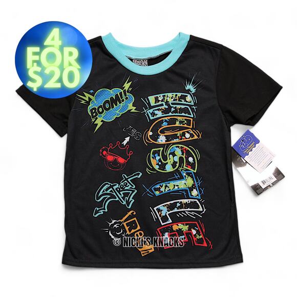 4/$20 - Quad 7 Boys Hustle Short Sleeve Loose Fit Pajama Top Black Size 5/6 - Picture 1 of 7